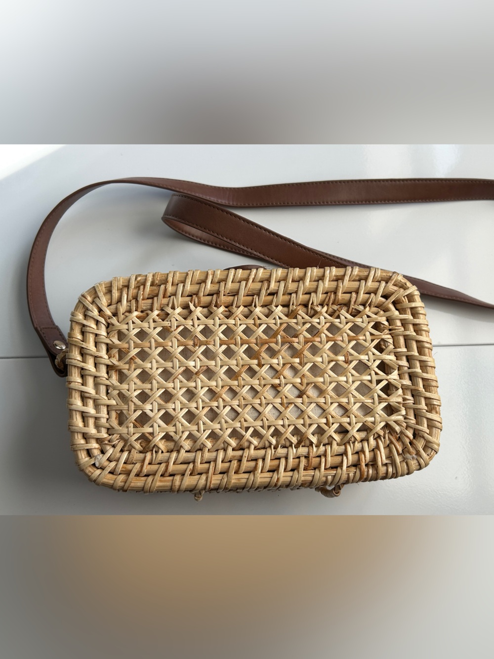 J. Crew Factory Woven Crossbody Bag Natural Rattan Vegetable Fiber BQ263 - Picture 8 of 10